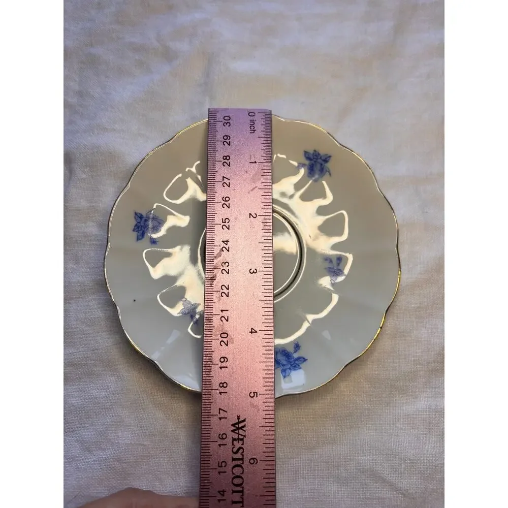 Arabia Finland Blue Rose Saucer Vintage Ivory Gold Rim China 1949-1970